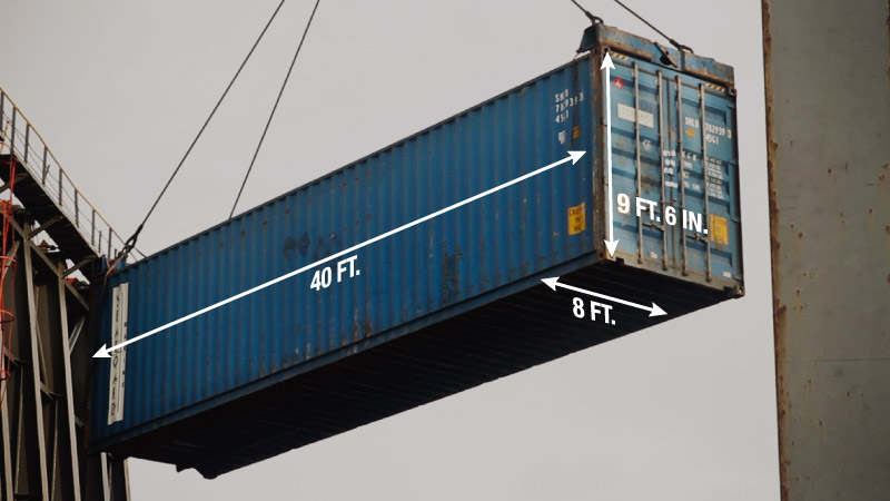 photo of a shipping container with dimensions