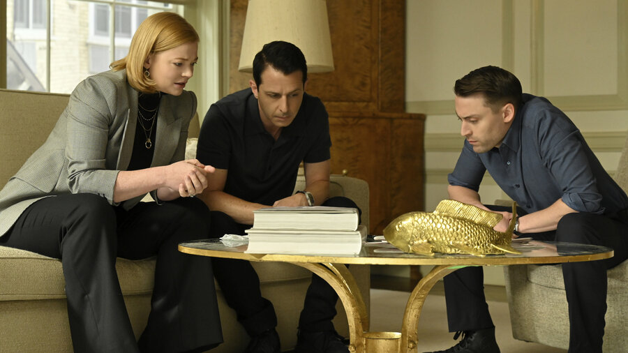 Sarah Snook, Jeremy Strong and Kieran Culkin in <em>Succession</em>