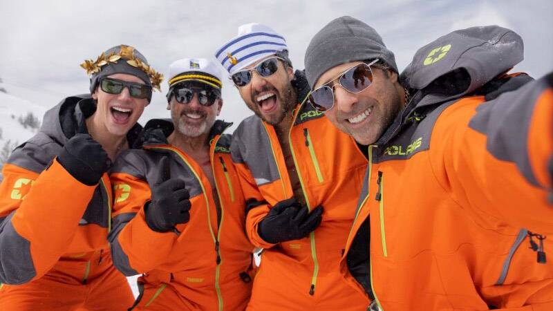 Cory Michael Smith, left, Steve Carell, Ramy Youssef and Jason Schwartzman in <em>Mountainhead.</em>