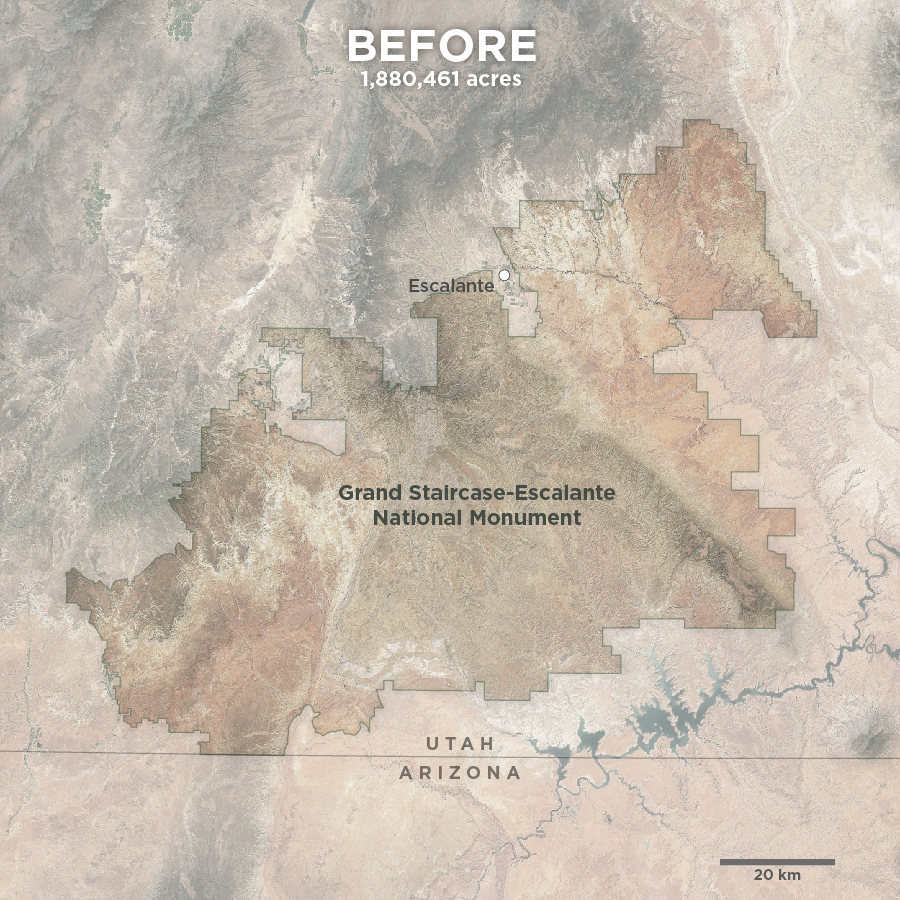 Map showing the extent of Grand-Staircase-Escalante National Monument before its reductions.