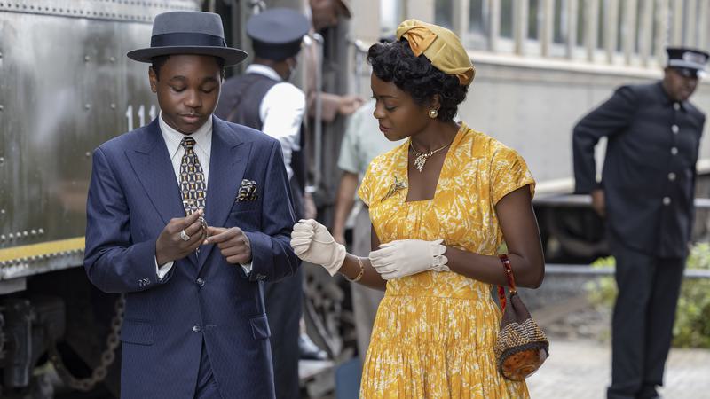 Jalyn Hal as Emmett Tilll and Danielle Deadwyler as Mamie Till-Mobley in <em>Till</em>