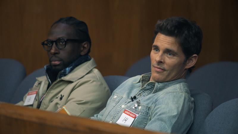 Ishmel Sahid and James Marsden in <em>Jury Duty</em>