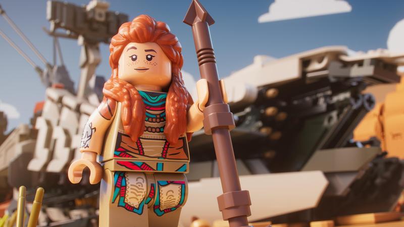 Aloy, protagonist of the Horizon series, imagined as a Lego minifigure.