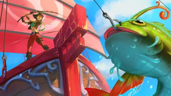 One of The Bazaar's main characters reels in a big fish.