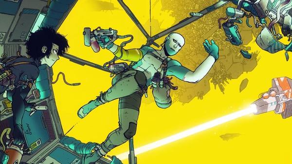 Your central android character and your allies aboard your spaceship.