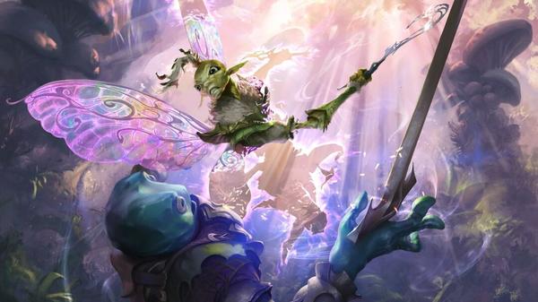 An imaginative combat encounter as depicted in Daggerheart's art.