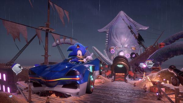 One of the many whacky crossworlds in this latest edition of Sonic Racing.