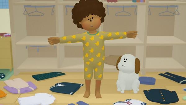 The protagonist of to a T surveys a scattered wardrobe.