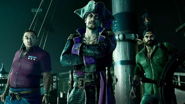 Goro Majima takes center stage among his rowdy pirate crew.