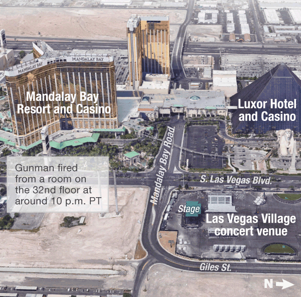 Map of Las Vegas shooting