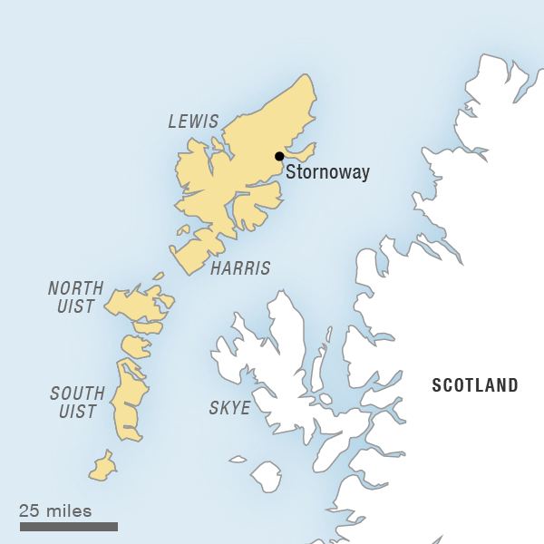 Map zoomed in on the Outer Hebrides