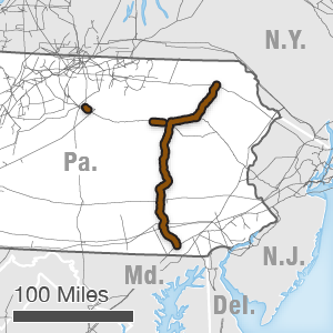 Map showing the Atlantic Sunrise route
