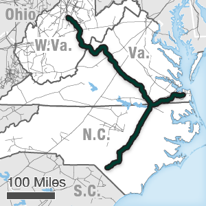 Map showing the Atlantic Coast route