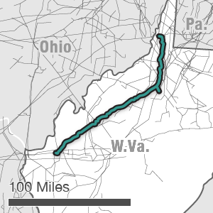 Map showing the Mountaineer XPress route