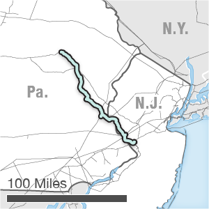 Map showing the PennEast route