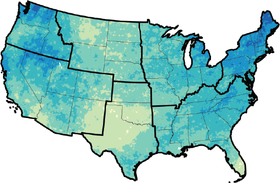 Map showing a 10-30% increase in extreme precipitation over most of the country, with increases up to 40% in parts of the Pacific Northwest and Northeast.
