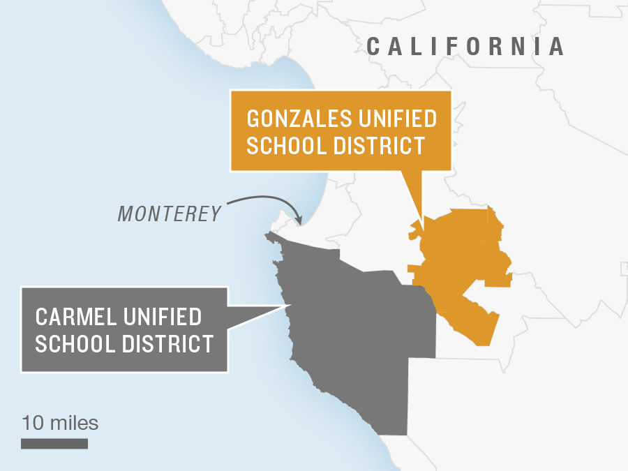 Map showing the two school districts
