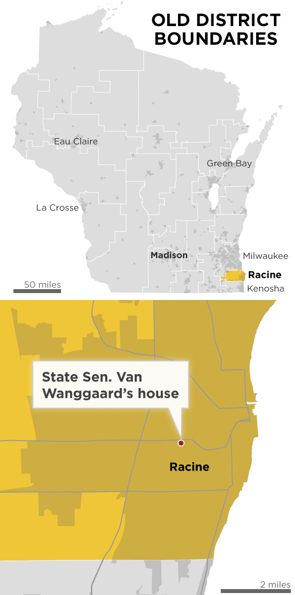Animated map showing old and new Wisconsin state senate districts