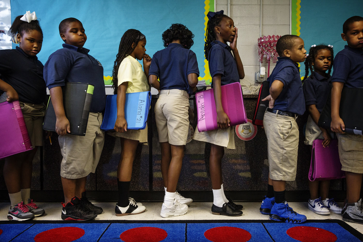 Fourth-graders line up at KIPP Central City Primary School. The school’s student body is nearly 100 percent black in a system that is 85 percent black.